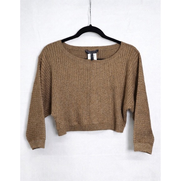 BCBGMaxAzria Sweaters - Gold Metallic‎ Cropped Sweater Women Medium Chic Dressy Top BCBG